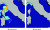 Figure 2 - Example of simulated transport of plastics at sea. Sensitivity of the eastern coasts of Corsica and Sardinia to inputs from the Arno River in Tuscany [12].